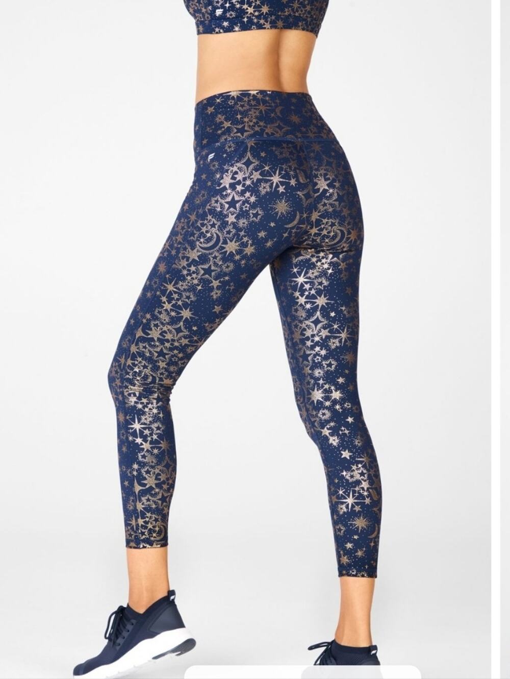 Fabletics Define PowerHold® High-Waisted 7/8 Legging Navy/Gold Foil Size XXS